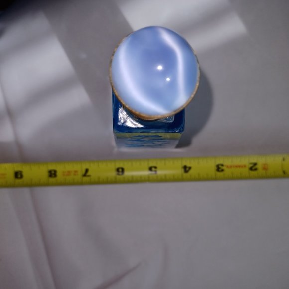 Antique Blue Floral Etched Perfume Spritzer Bottle - Pyramid-like -cat-eye - Picture 12 of 13